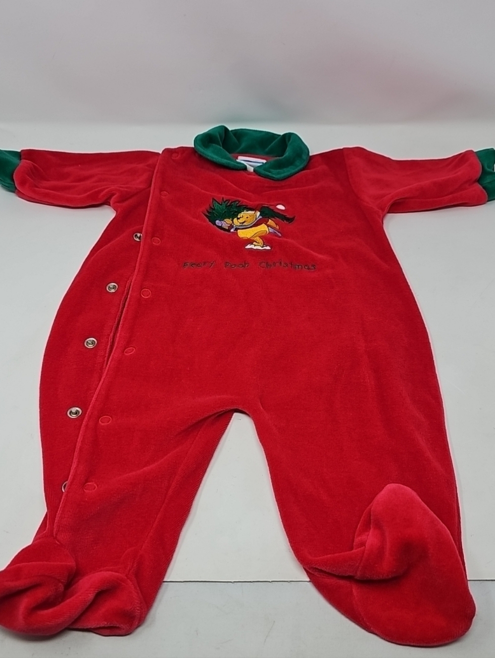Vintage Pooh Kids Red Christmas One-Piece Sleeper